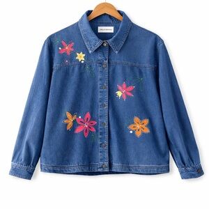 Alfred Dunner womens Floral Embroidered beaded Denim Jacket size 16